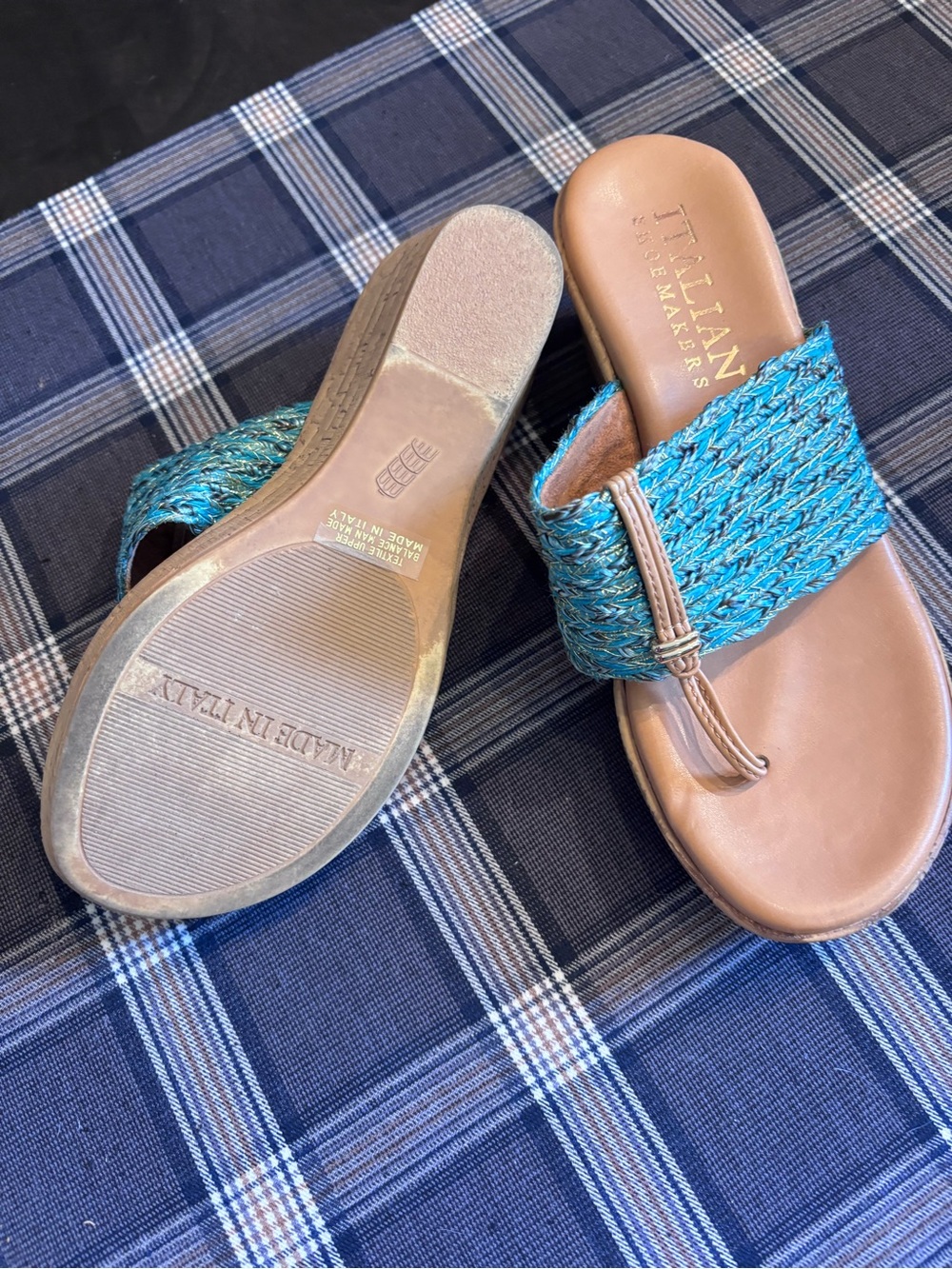 Italian Shoemakers Teal Braided Toe-Post Sandals with Tan Footbed - Picture 5 of 6